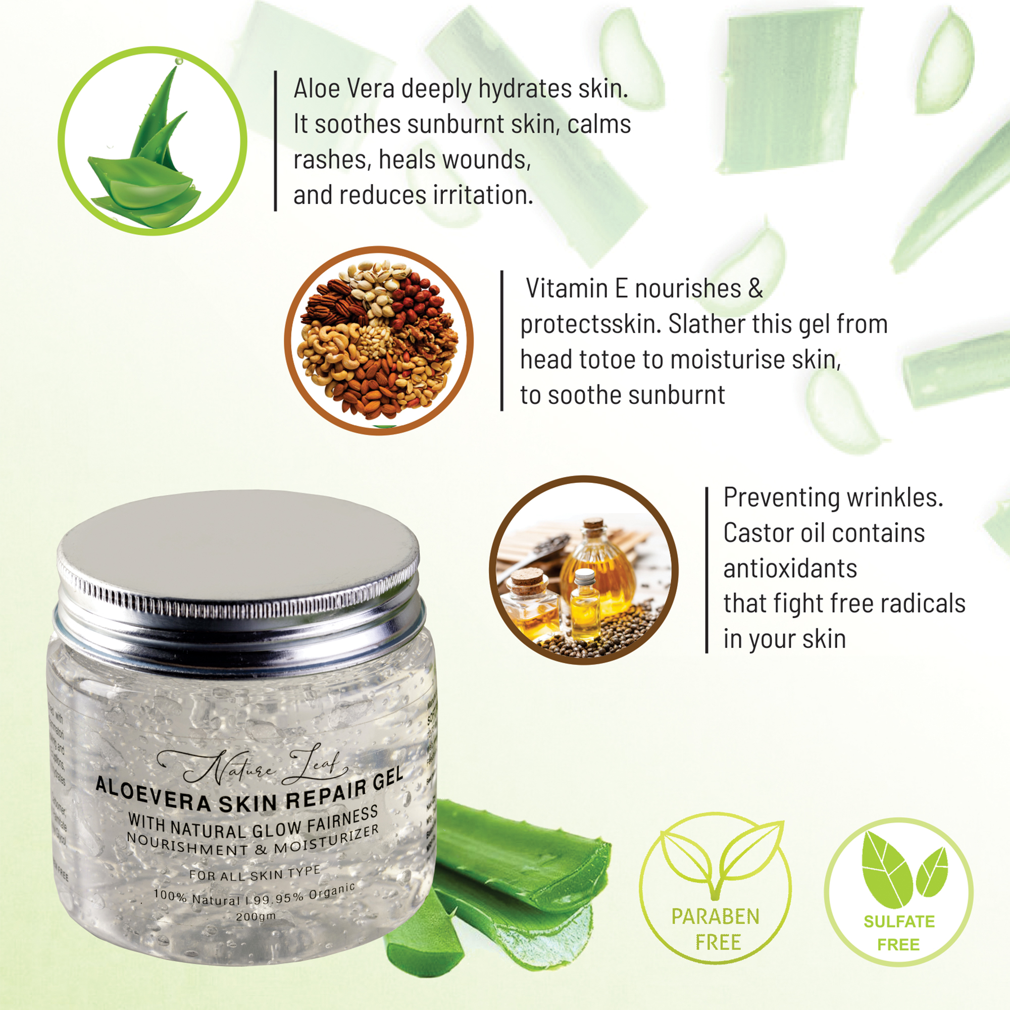 Nature Leaf Pure Aloe Vera Skin Repair Gel for Hydration - Image 3