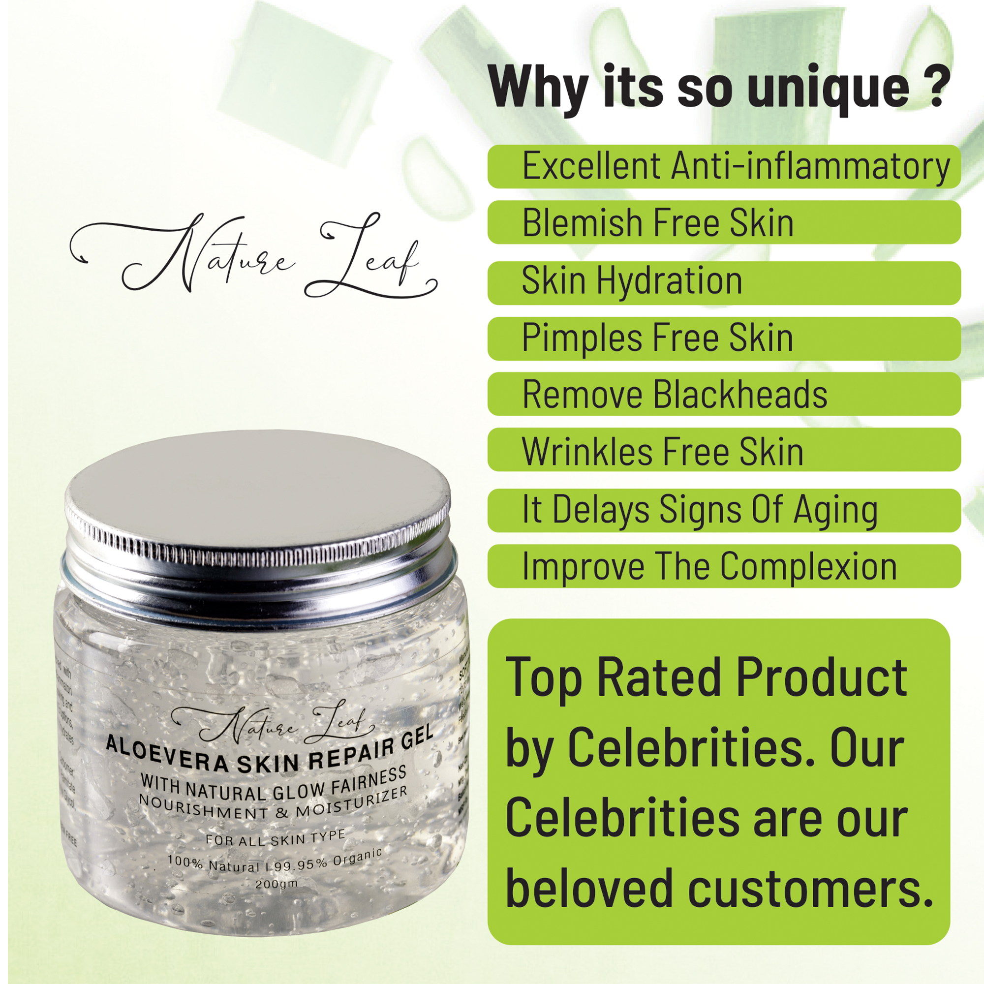 Nature Leaf Pure Aloe Vera Skin Repair Gel for Hydration - Image 2