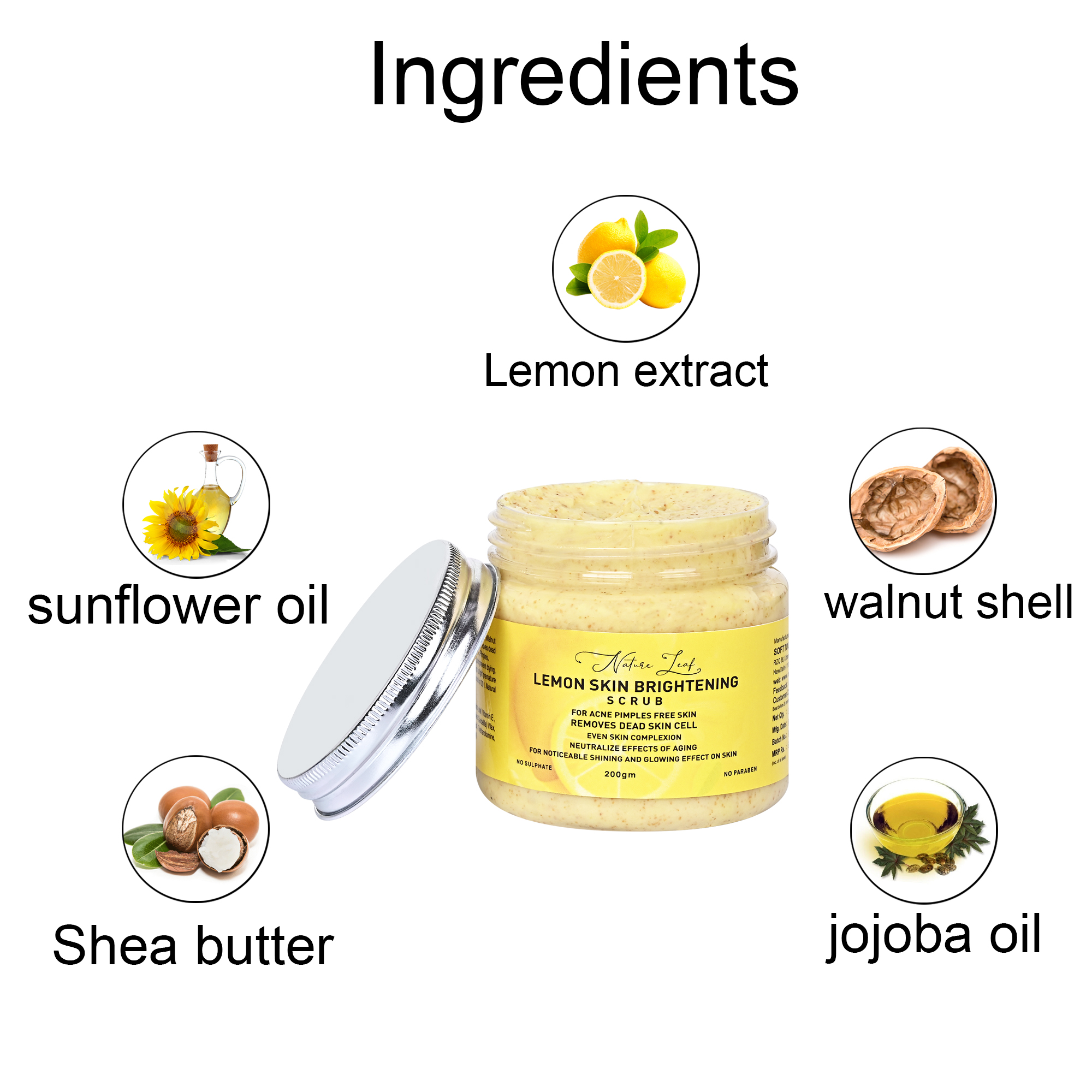 Nature Leaf Lemon Skin Brightening Scrub Infused with Lemon Peel Extract for Exfoliation - Image 4