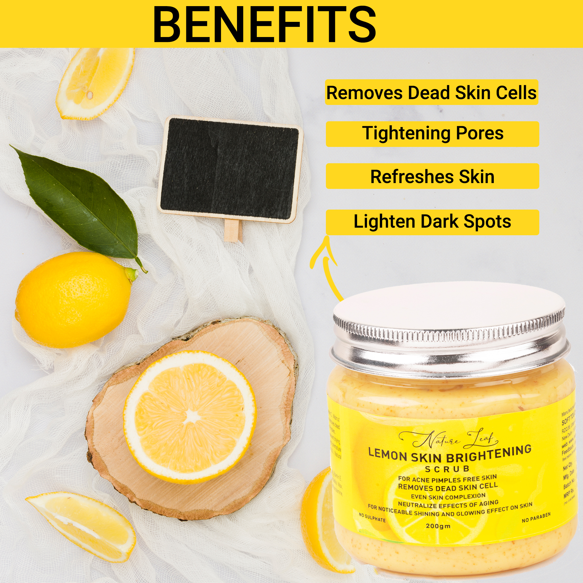 Nature Leaf Lemon Skin Brightening Scrub Infused with Lemon Peel Extract for Exfoliation - Image 3