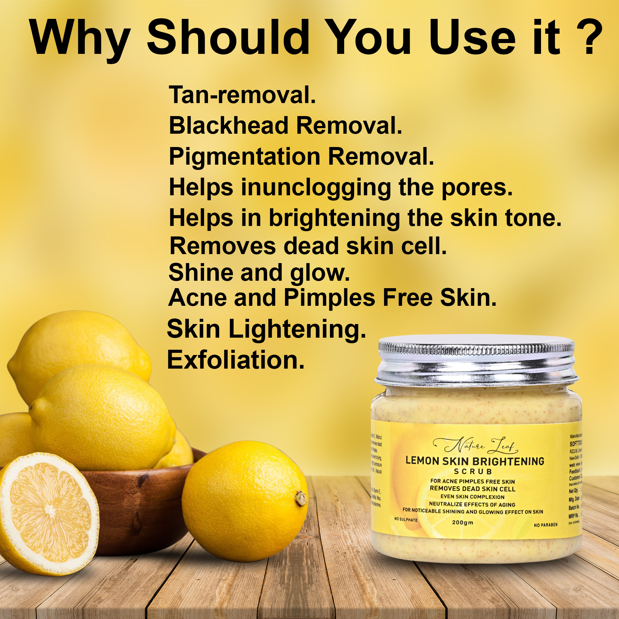 Nature Leaf Lemon Skin Brightening Scrub Infused with Lemon Peel Extract for Exfoliation - Image 2