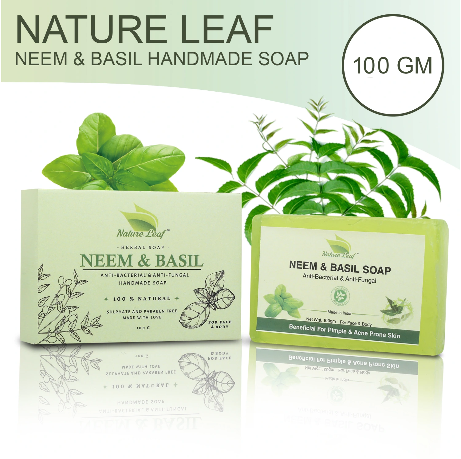 Neem And Basil(Tulsi) Soap (with Outer Box) - Image 2